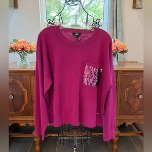 DKNY Fuscia Long Sleeve Sweater with pocket embellishment Sz L